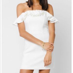 French Connection White Whisper Off the Shoulder Ruffle Dress